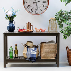 Solid Wood Outdoor Console Table – Dark Brown