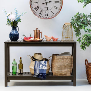 Solid Wood Outdoor Console Table – Dark Brown