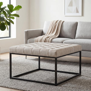 Square Tufted Ottoman with Metal Base