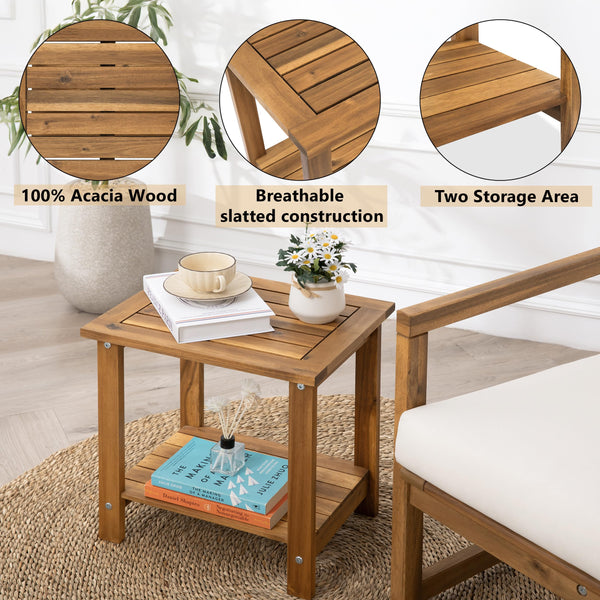 Acacia Wood 2-Tier Side Table