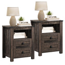 Farmhouse Nightstand Set of 2 with Drawers & Open Shelf