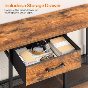 TV Stand for 55 Inch TVs with Fabric Drawer and Open Shelves