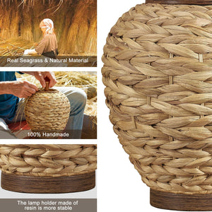 Natural Seagrass Woven Table Lamp with Linen Shade