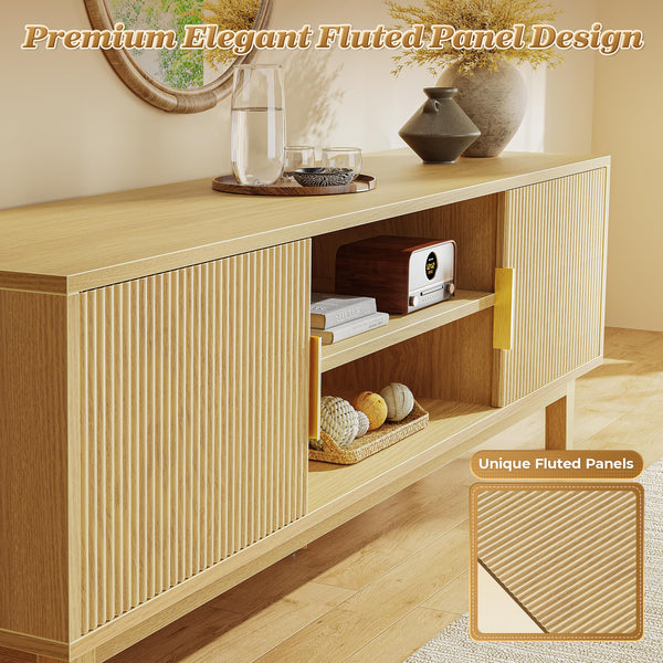 54" Fluted TV Stand with Cabinets & Adjustable Shelf