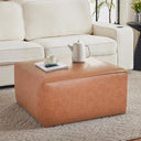 Square Faux Leather Ottoman Pouf with Wood Frame