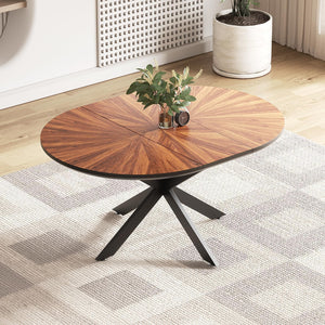 Extendable Round Dining Table with Removable Leaf, Seats 4–6, Walnut