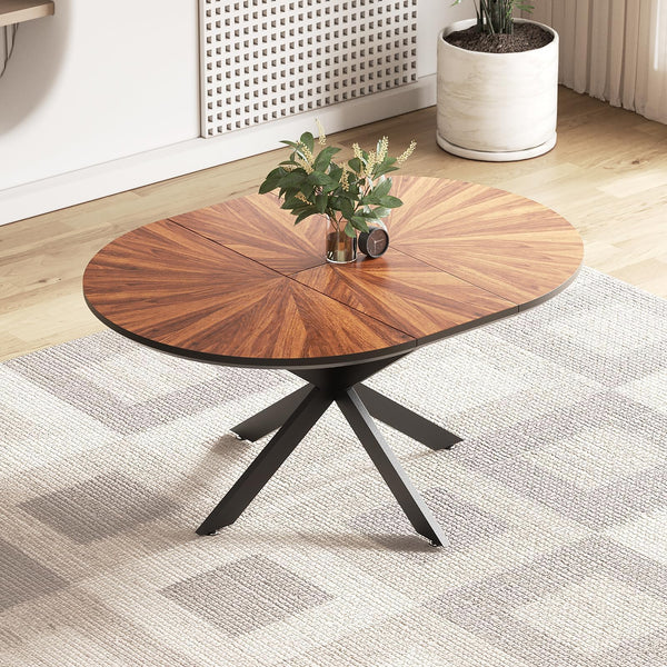 Extendable Round Dining Table with Removable Leaf, Seats 4–6, Walnut