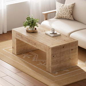 Rustic Wood Coffee Table with Thick Legs & Burl Finish