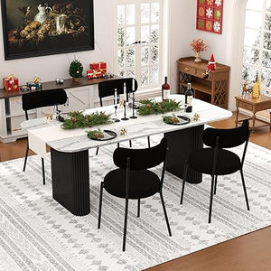 Modern Oval Dining Table Set with Boucle Chairs – 4 to 6 Seats