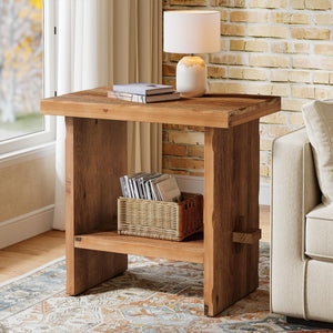 2-Tier Solid Wood End Table with Open Shelves