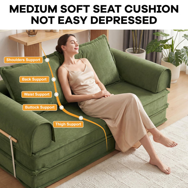 4-in-1 Convertible Modular Floor Sofa Bed — Corduroy Sectional Couch