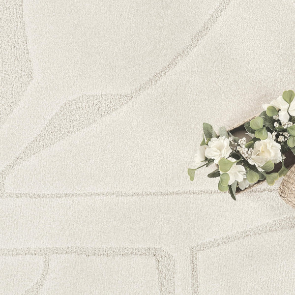 Cream Geometric Area Rug – Power-Loomed Polypropylene
