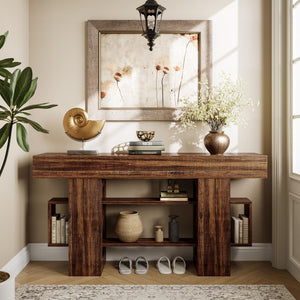 63-Inch Farmhouse Console Table with Storage