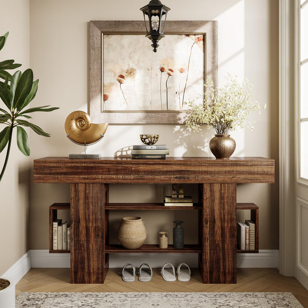 63-Inch Farmhouse Console Table with Storage