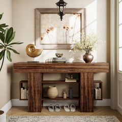 63" Farmhouse Console Table with 3-Tier Storage