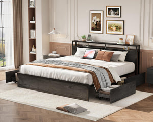 King Size Storage Bed Frame with Charging Headboard