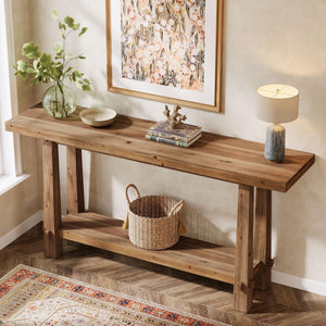 63" Farmhouse 2-Tier Solid Wood Console Table