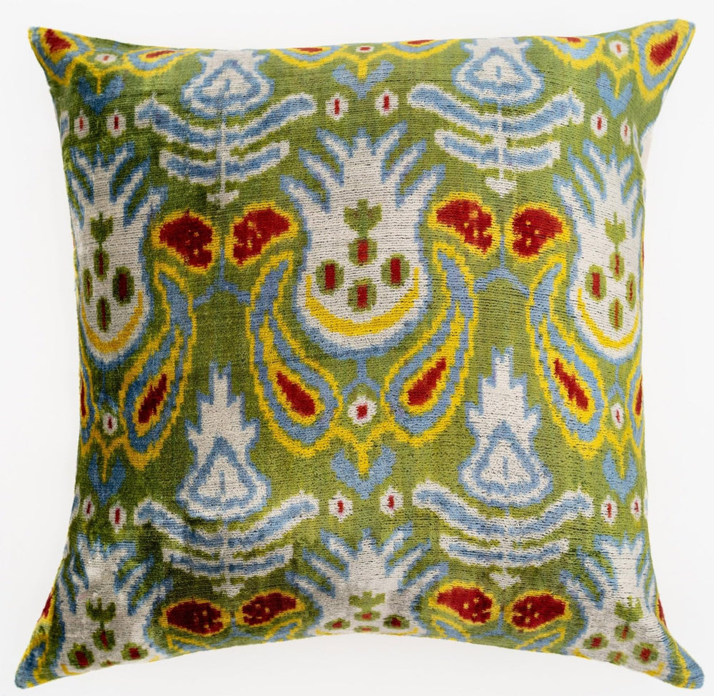 Multicolor Ikat Velvet Throw Pillow 20x20 with Down Feather Insert