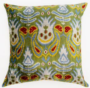 Multicolor Ikat Velvet Throw Pillow 20x20 with Down Feather Insert