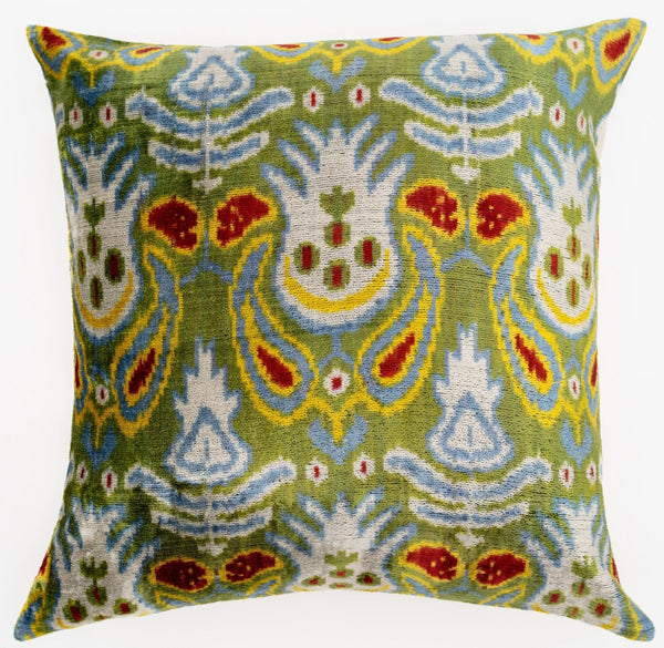 Multicolor Ikat Velvet Throw Pillow 20x20 with Down Feather Insert
