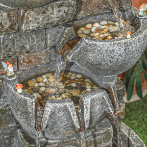Outdoor Water Fountain with LED Lights – 5-Tier Cascading Waterfall, 31.5" Tall, Stone Gray