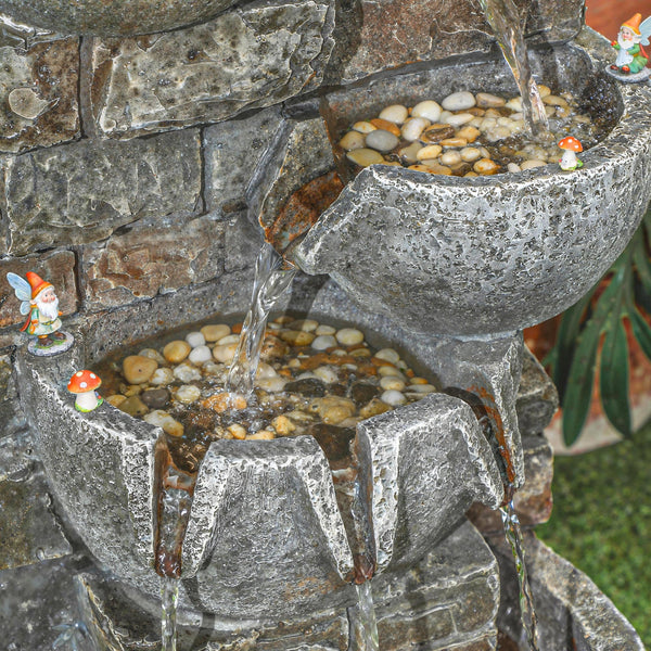 Outdoor Water Fountain with LED Lights – 5-Tier Cascading Waterfall, 31.5" Tall, Stone Gray