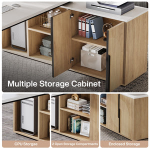 L-Shaped Executive Desk with Cabinet & Storage
