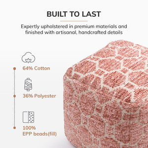 Square Pouf Ottoman Footrest – Cotton Polyester Floor Seating