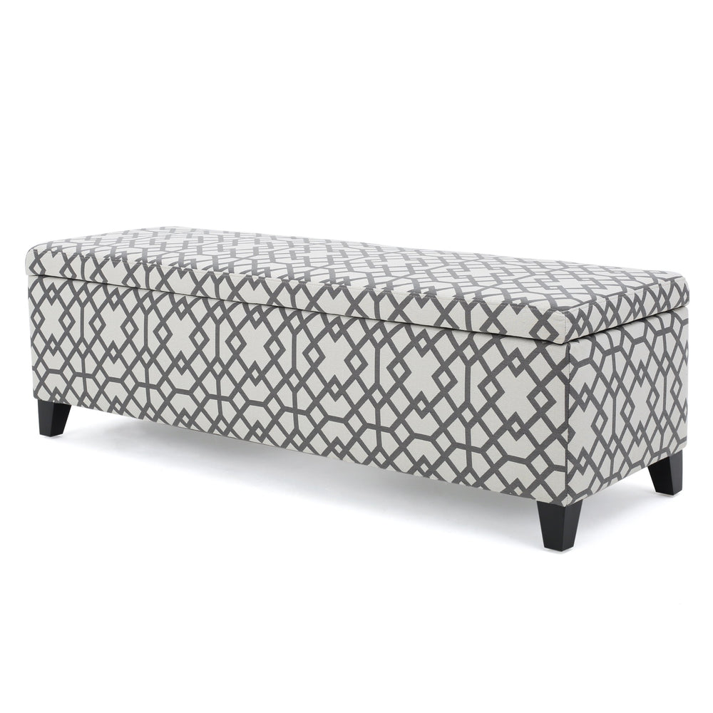 Fabric Storage Ottoman – Grey Geometric Patterned
