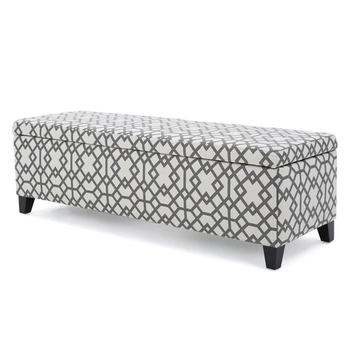 Fabric Storage Ottoman – Grey Geometric Patterned