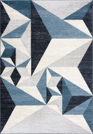 Gray & Blue Geometric Area Rug | 5' x 8' Contemporary Rectangular