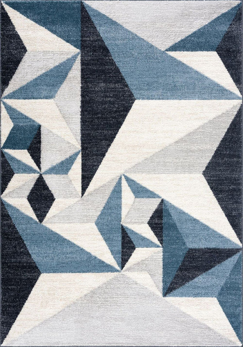 Gray & Blue Geometric Area Rug | 5' x 8' Contemporary Rectangular