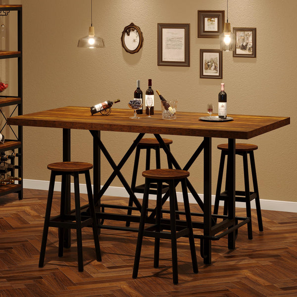 63-Inch Counter Height Bar Table with Metal Footrest