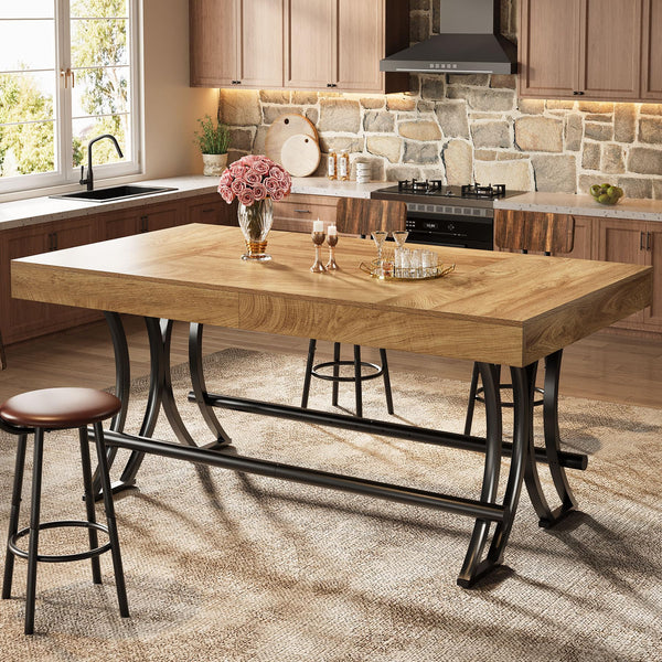 63" Counter Height Bar Table with Metal Footrest — Rustic Brown
