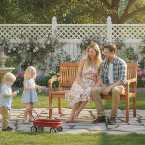50" Solid Wood Outdoor Bench with Backrest & Armrests