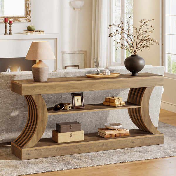 70.9" Farmhouse Console Table with 3-Tier Storage