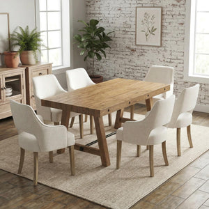7-Piece Farmhouse Dining Table Set with Upholstered Chairs