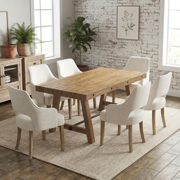7-Piece Farmhouse Dining Table Set with Upholstered Chairs