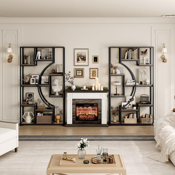 Geometric Bookshelf Set of 2 – 70.8" Tall, 79" Wide, 18 Open Shelves