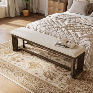63" Upholstered Bench with Faux Lamb Fur Seat