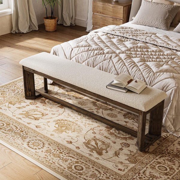 63" Upholstered Bench with Faux Lamb Fur Seat