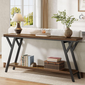 70.9" Narrow Industrial Console Table with 2-Tier Shelf