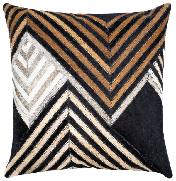 Genuine Cowhide Leather Patchwork Throw Pillow with Feather Down Insert