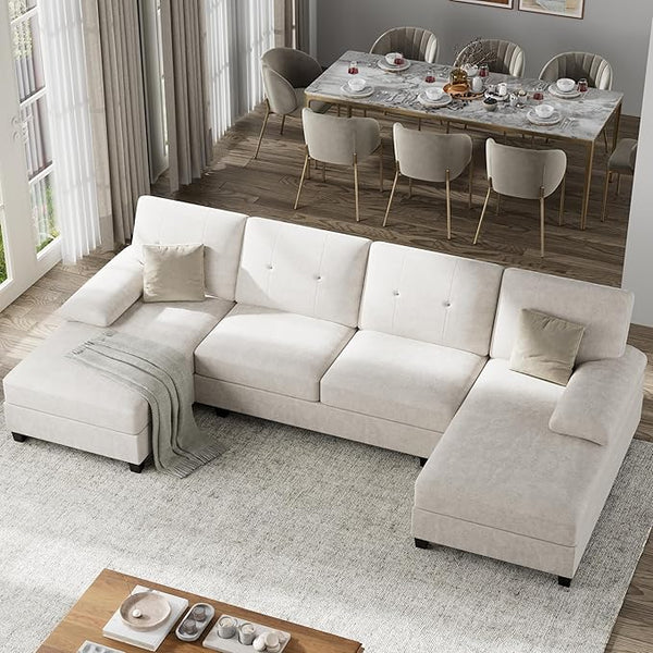 U-Shaped Sectional Sofa with Double Chaise Lounges