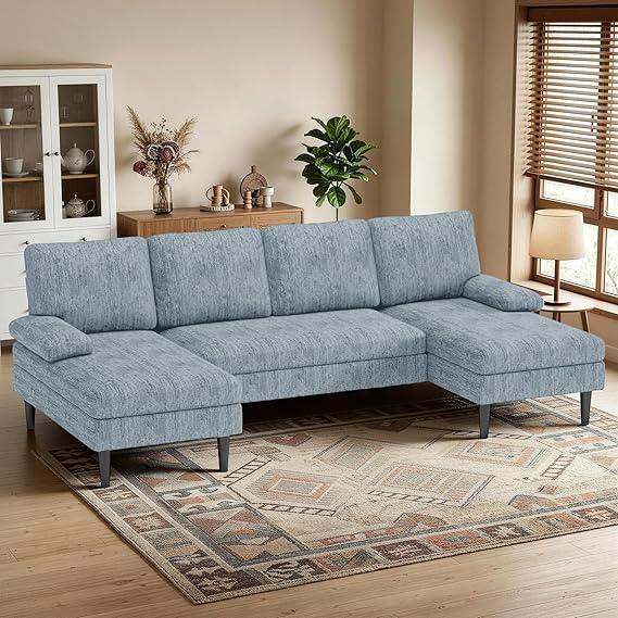 U-Shaped Sectional Sofa with Double Chaise Lounge, 101" Chenille 4-Seat Couch