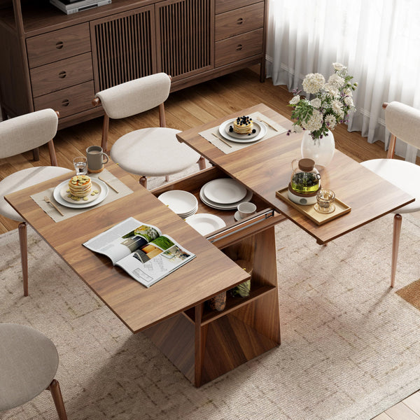 40"-54" Extendable Dining Table with Storage Shelf & Footrest, Seats 4-8, Walnut