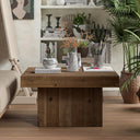 Farmhouse Square Wood Block Coffee Table with Distressed Finish