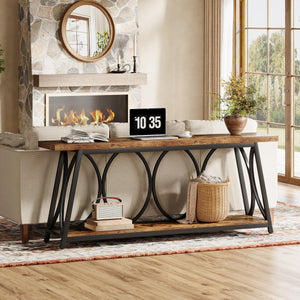71-Inch Industrial Console Table with 2-Tier Storage Shelf