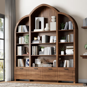 Arched Triple Wide Bookshelf with 15 Cubby Storage, 5-Tier, 84" H