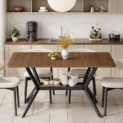 55-Inch Rectangular Dining Table with Storage Shelf and Metal Legs